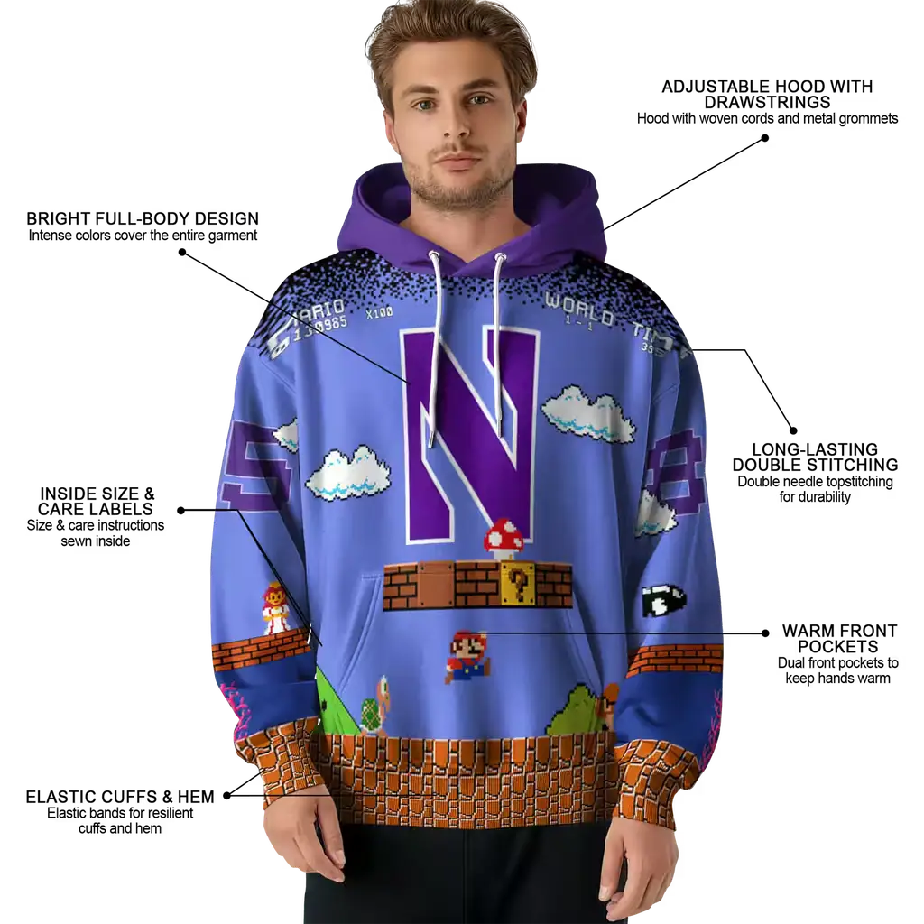 customized northwestern wildcats mario blue black hoodie latest model customized northwestern wildcats mario blue black hoodie latest model