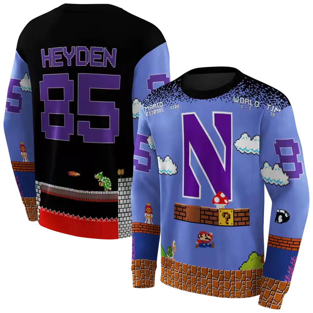 customized northwestern wildcats mario blue black hoodie premium grade customized northwestern wildcats mario blue black hoodie premium grade