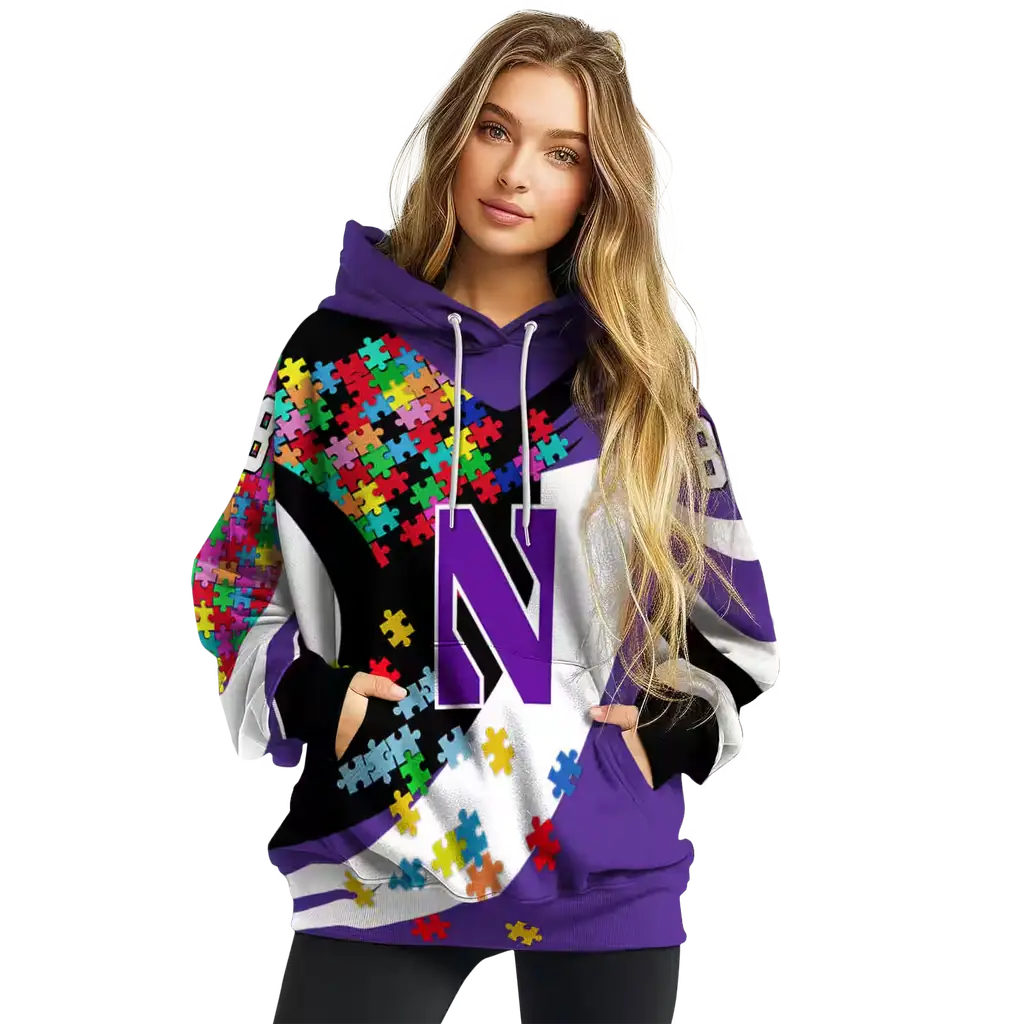 customized northwestern wildcats puzzle pieces purple hoodie high quality customized northwestern wildcats puzzle pieces purple hoodie high quality