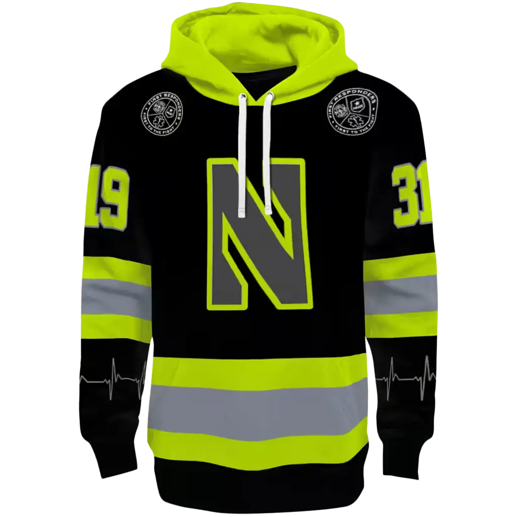 customized northwestern wildcats safety motif black neon green hoodie best selling customized northwestern wildcats safety motif black neon green hoodie best selling