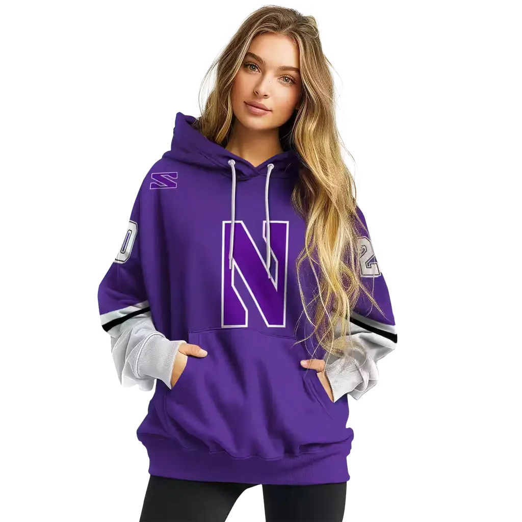 customized northwestern wildcats striped sleeves purple hoodie high quality customized northwestern wildcats striped sleeves purple hoodie high quality