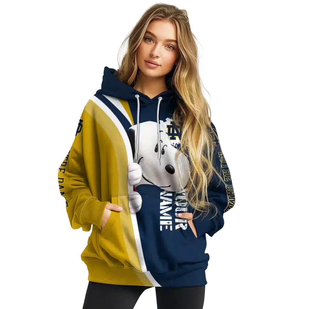 customized notre dame fighting irish peeking snoopy navy hoodie high quality customized notre dame fighting irish peeking snoopy navy hoodie high quality