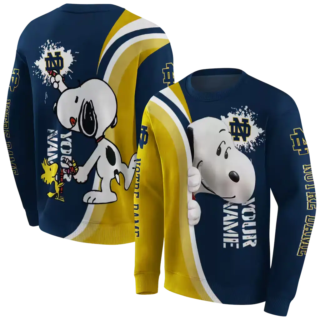 customized notre dame fighting irish peeking snoopy navy hoodie premium grade customized notre dame fighting irish peeking snoopy navy hoodie premium grade