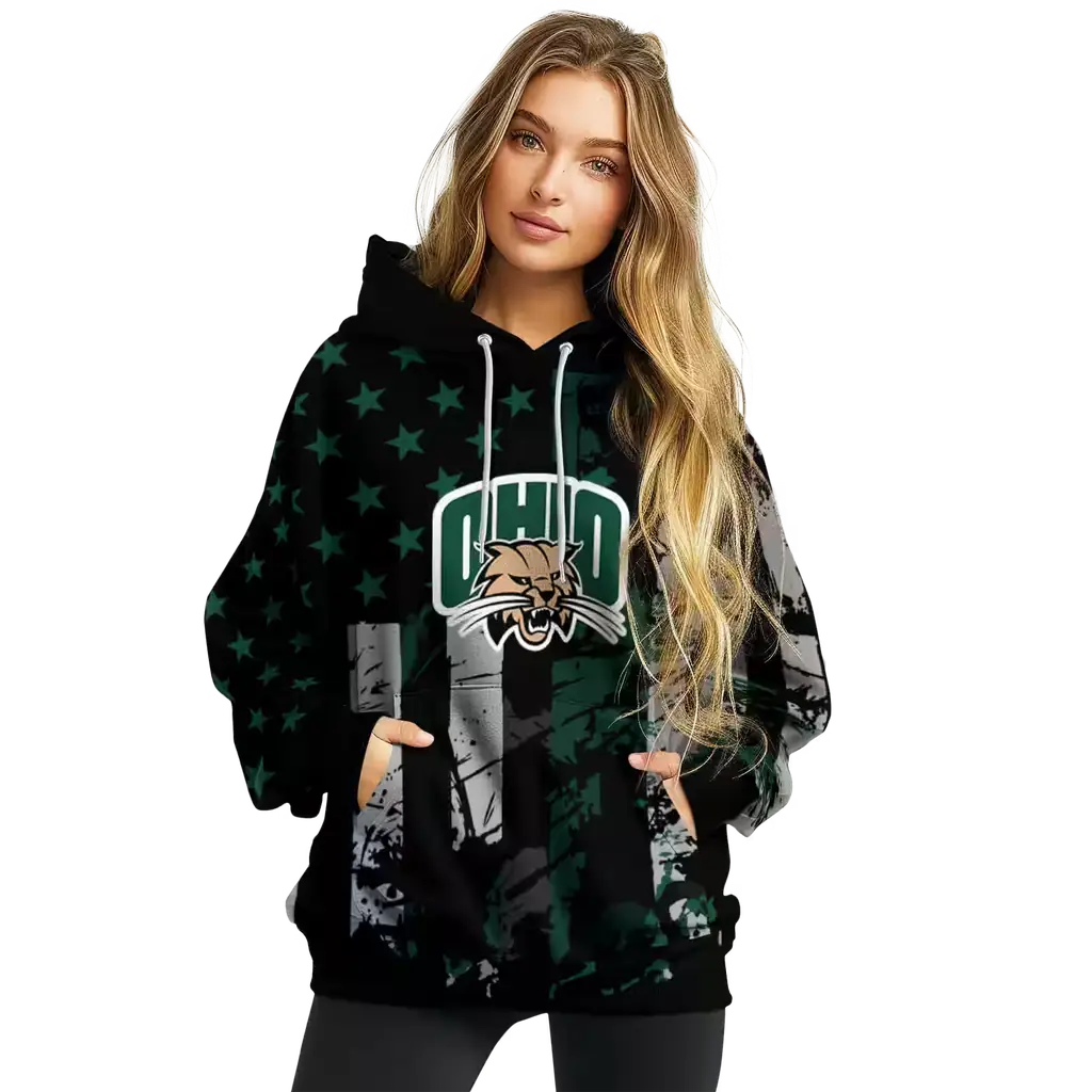 customized ohio bobcats distressed flag green black hoodie high quality customized ohio bobcats distressed flag green black hoodie high quality