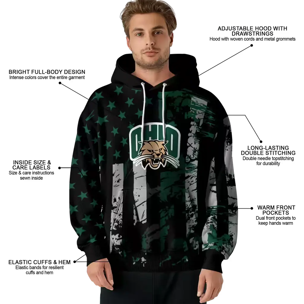 customized ohio bobcats distressed flag green black hoodie latest model customized ohio bobcats distressed flag green black hoodie latest model