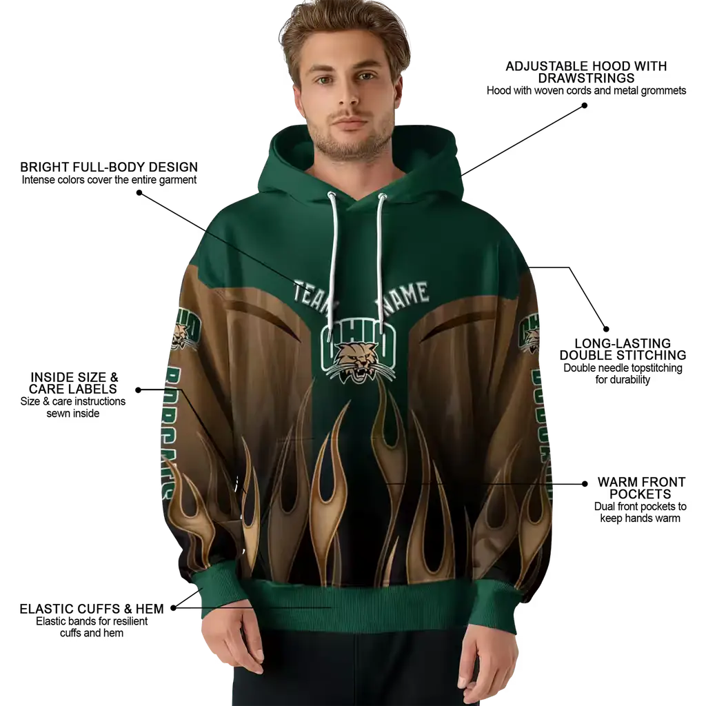 customized ohio bobcats flame design green hoodie latest model customized ohio bobcats flame design green hoodie latest model
