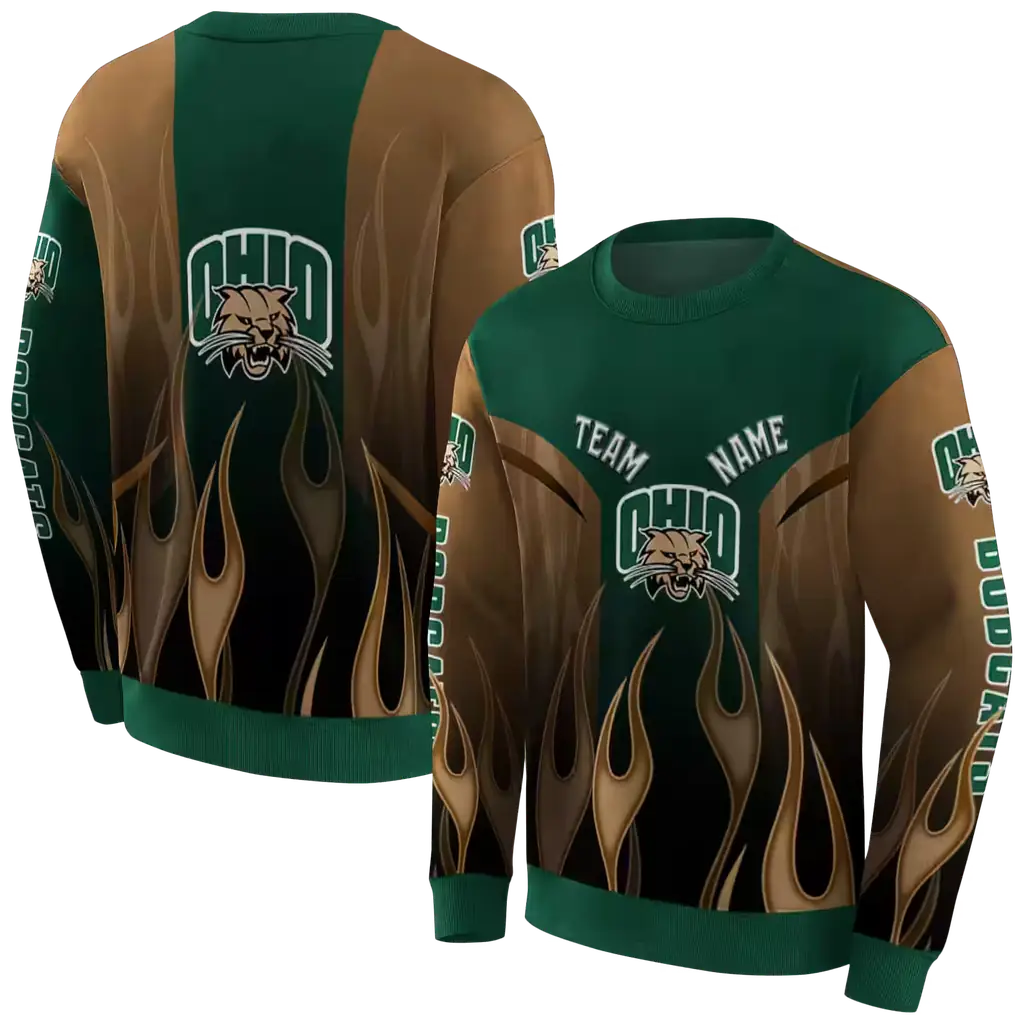 customized ohio bobcats flame design green hoodie premium grade customized ohio bobcats flame design green hoodie premium grade