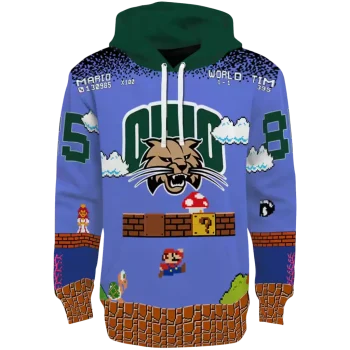 customized ohio bobcats mario blue black hoodie best selling