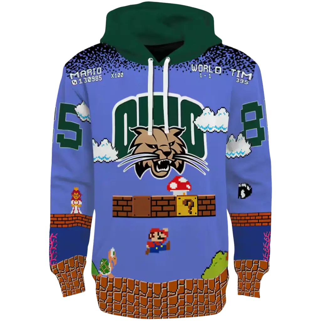 customized ohio bobcats mario blue black hoodie best selling customized ohio bobcats mario blue black hoodie best selling