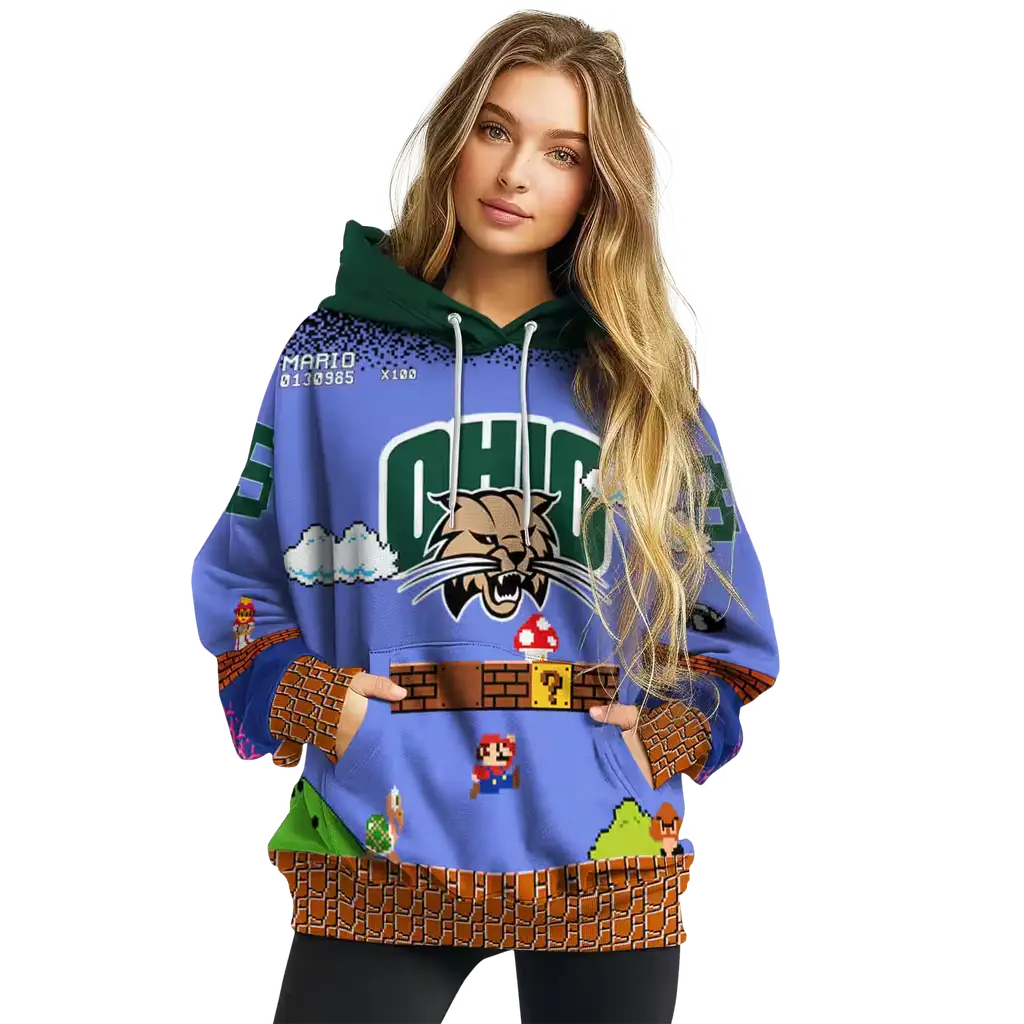 customized ohio bobcats mario blue black hoodie high quality customized ohio bobcats mario blue black hoodie high quality