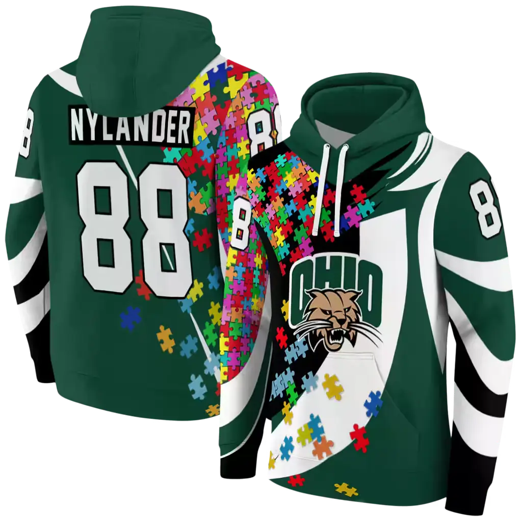 customized ohio bobcats puzzle pieces green hoodie fashion forward customized ohio bobcats puzzle pieces green hoodie fashion forward
