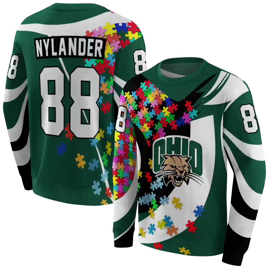 customized ohio bobcats puzzle pieces green hoodie premium grade customized ohio bobcats puzzle pieces green hoodie premium grade