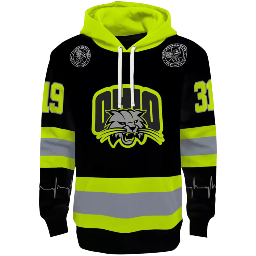 customized ohio bobcats safety motif black neon green hoodie best selling customized ohio bobcats safety motif black neon green hoodie best selling