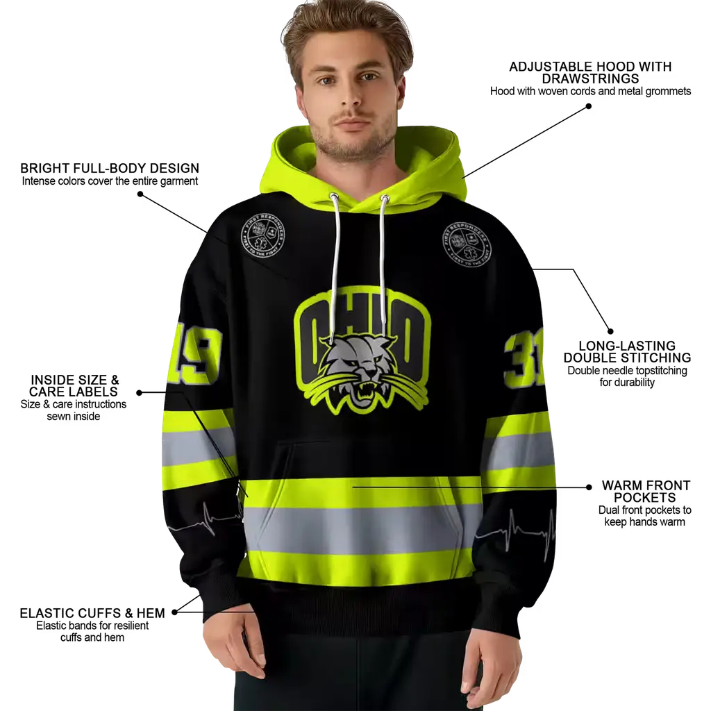 customized ohio bobcats safety motif black neon green hoodie latest model customized ohio bobcats safety motif black neon green hoodie latest model
