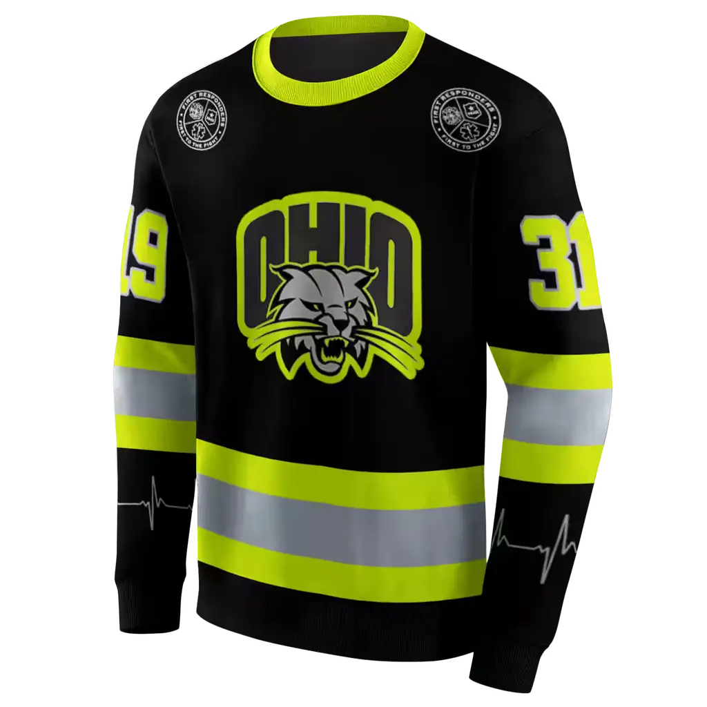 customized ohio bobcats safety motif black neon green hoodie new arrival customized ohio bobcats safety motif black neon green hoodie new arrival
