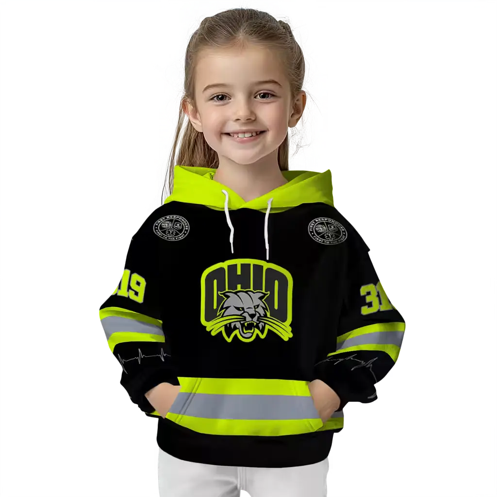 customized ohio bobcats safety motif black neon green hoodie top rated customized ohio bobcats safety motif black neon green hoodie top rated