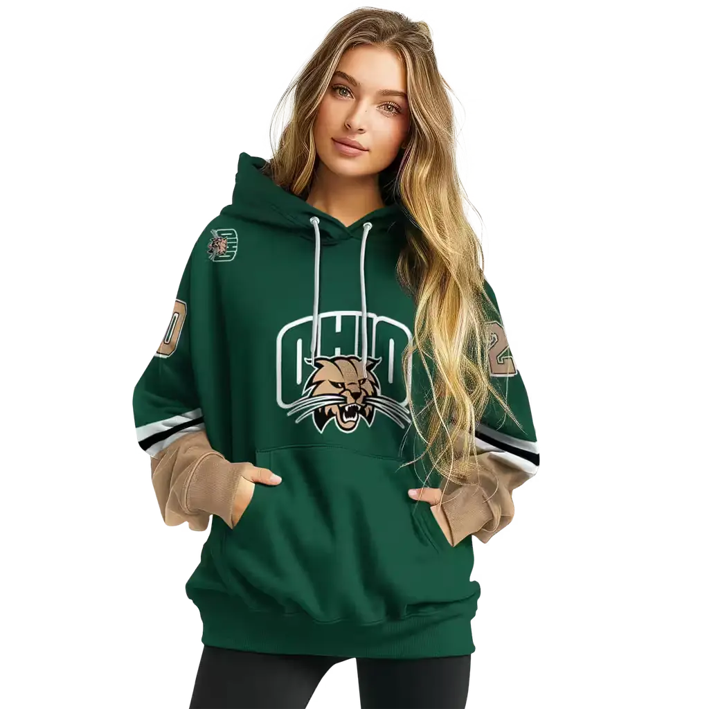 customized ohio bobcats striped sleeves green hoodie high quality customized ohio bobcats striped sleeves green hoodie high quality