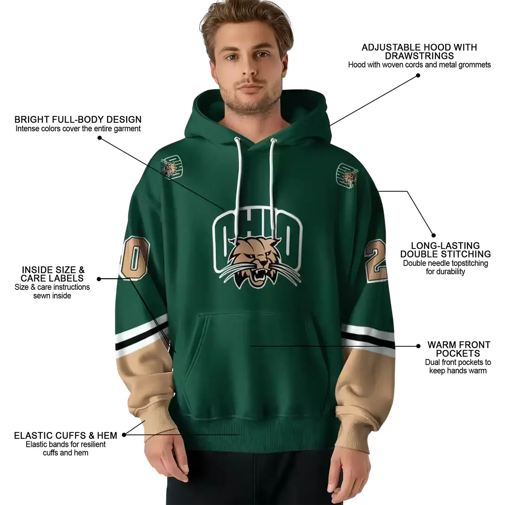 customized ohio bobcats striped sleeves green hoodie latest model customized ohio bobcats striped sleeves green hoodie latest model