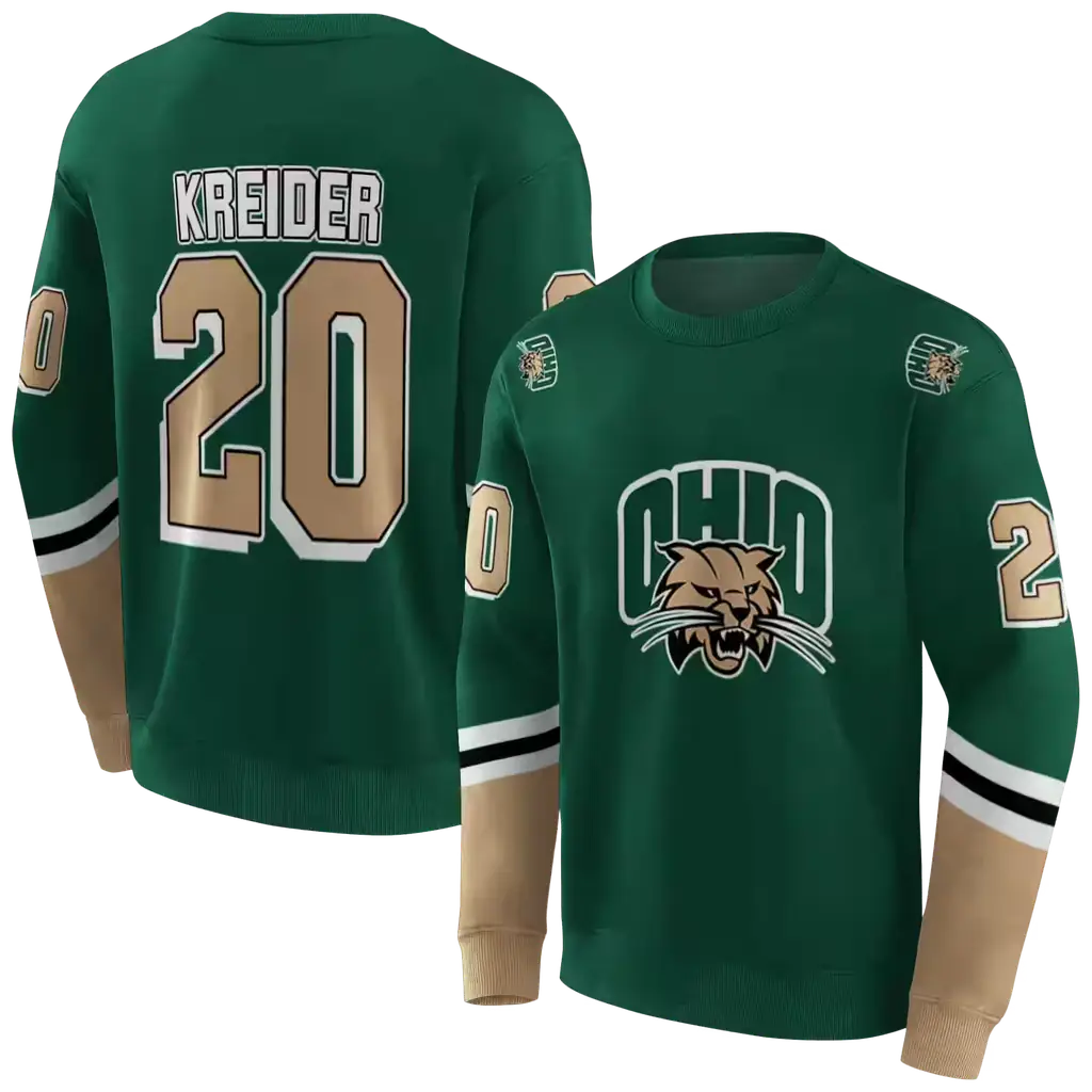 customized ohio bobcats striped sleeves green hoodie premium grade customized ohio bobcats striped sleeves green hoodie premium grade