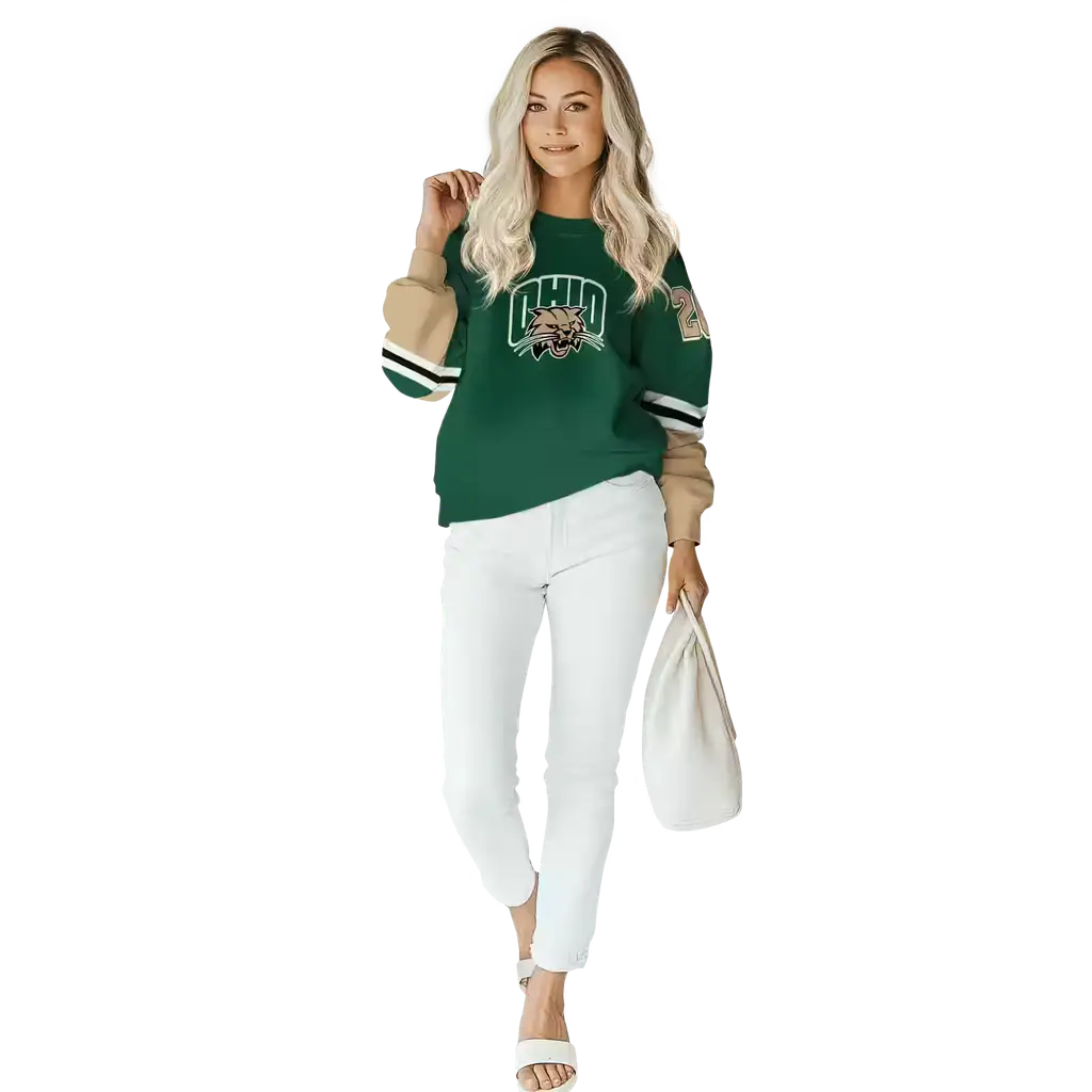 customized ohio bobcats striped sleeves green hoodie trendy customized ohio bobcats striped sleeves green hoodie trendy
