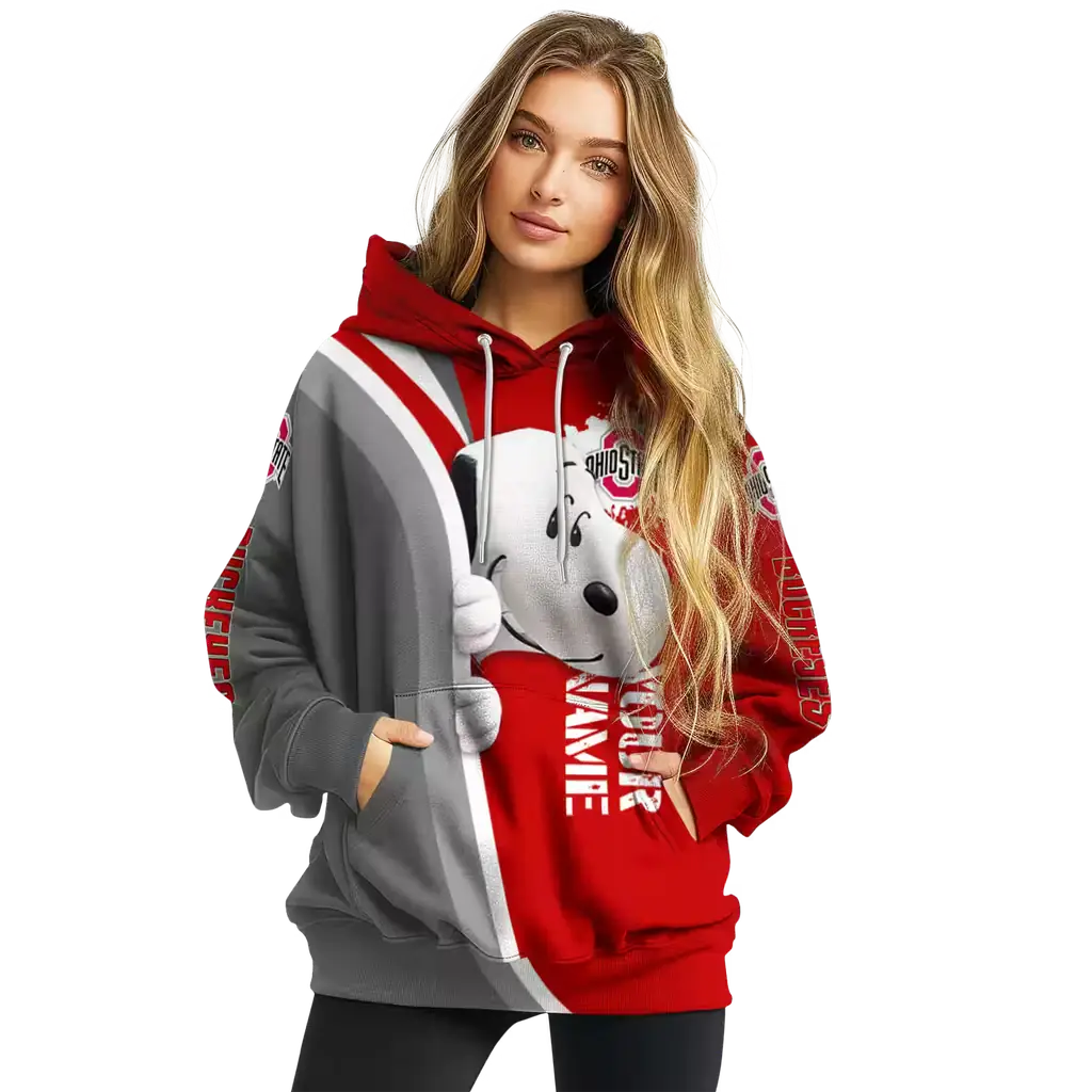 customized ohio state buckeyes peeking snoopy scarlet hoodie high quality customized ohio state buckeyes peeking snoopy scarlet hoodie high quality