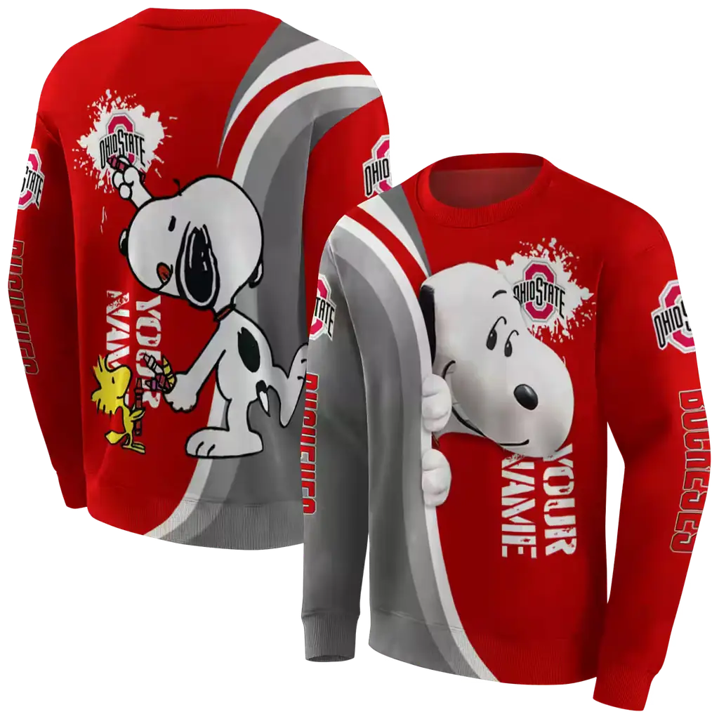 customized ohio state buckeyes peeking snoopy scarlet hoodie premium grade customized ohio state buckeyes peeking snoopy scarlet hoodie premium grade