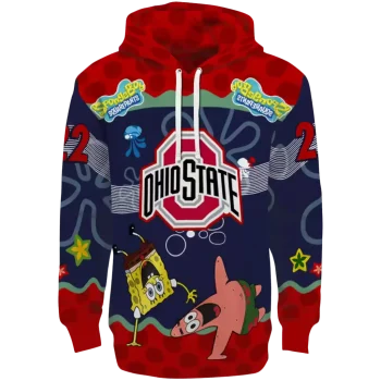 customized ohio state buckeyes spongebob patrick star scarlet navy hoodie best selling