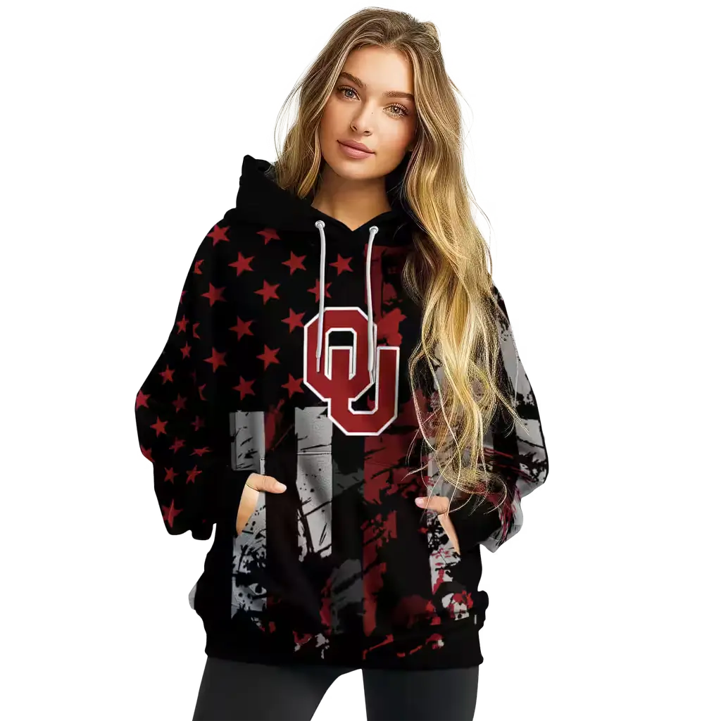 customized oklahoma sooners distressed flag crimson black hoodie high quality customized oklahoma sooners distressed flag crimson black hoodie high quality