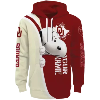 customized oklahoma sooners peeking snoopy crimson hoodie best selling