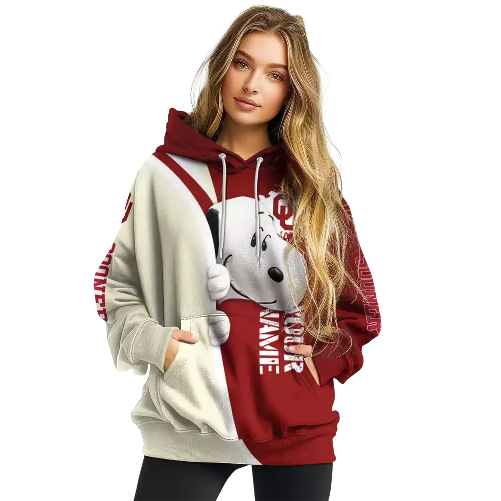 customized oklahoma sooners peeking snoopy crimson hoodie high quality customized oklahoma sooners peeking snoopy crimson hoodie high quality