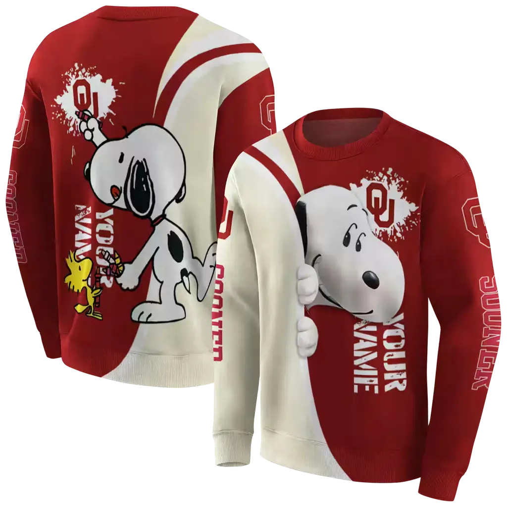 customized oklahoma sooners peeking snoopy crimson hoodie premium grade customized oklahoma sooners peeking snoopy crimson hoodie premium grade