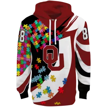 customized oklahoma sooners puzzle pieces crimson hoodie best selling