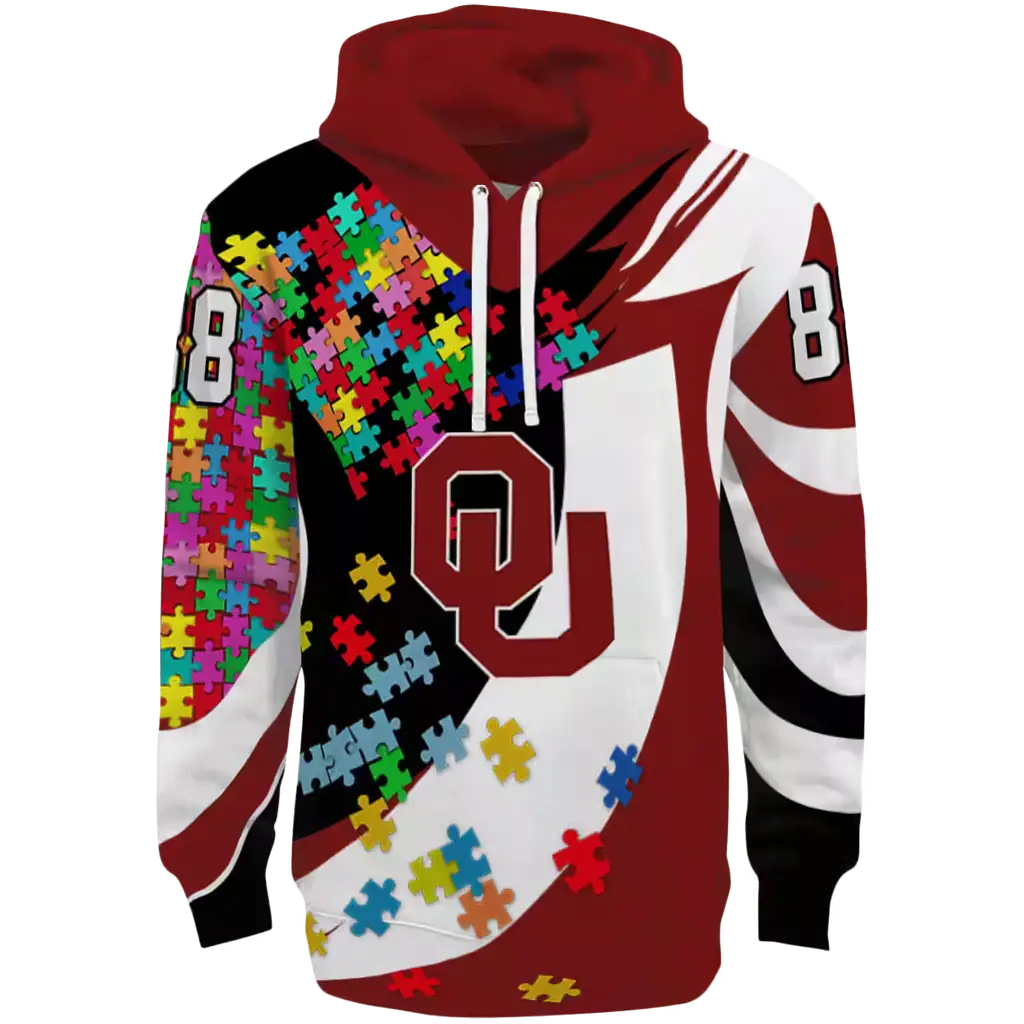 customized oklahoma sooners puzzle pieces crimson hoodie best selling customized oklahoma sooners puzzle pieces crimson hoodie best selling