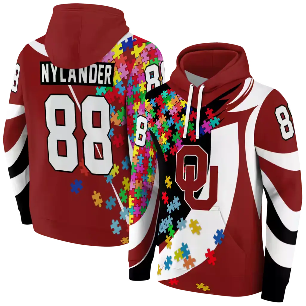 customized oklahoma sooners puzzle pieces crimson hoodie fashion forward customized oklahoma sooners puzzle pieces crimson hoodie fashion forward