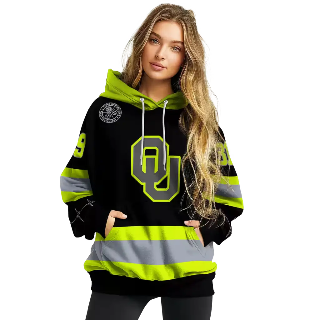 customized oklahoma sooners safety motif black neon green hoodie high quality customized oklahoma sooners safety motif black neon green hoodie high quality