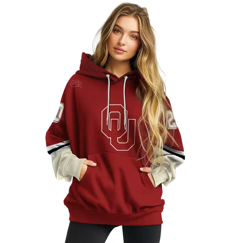 customized oklahoma sooners striped sleeves crimson hoodie high quality customized oklahoma sooners striped sleeves crimson hoodie high quality