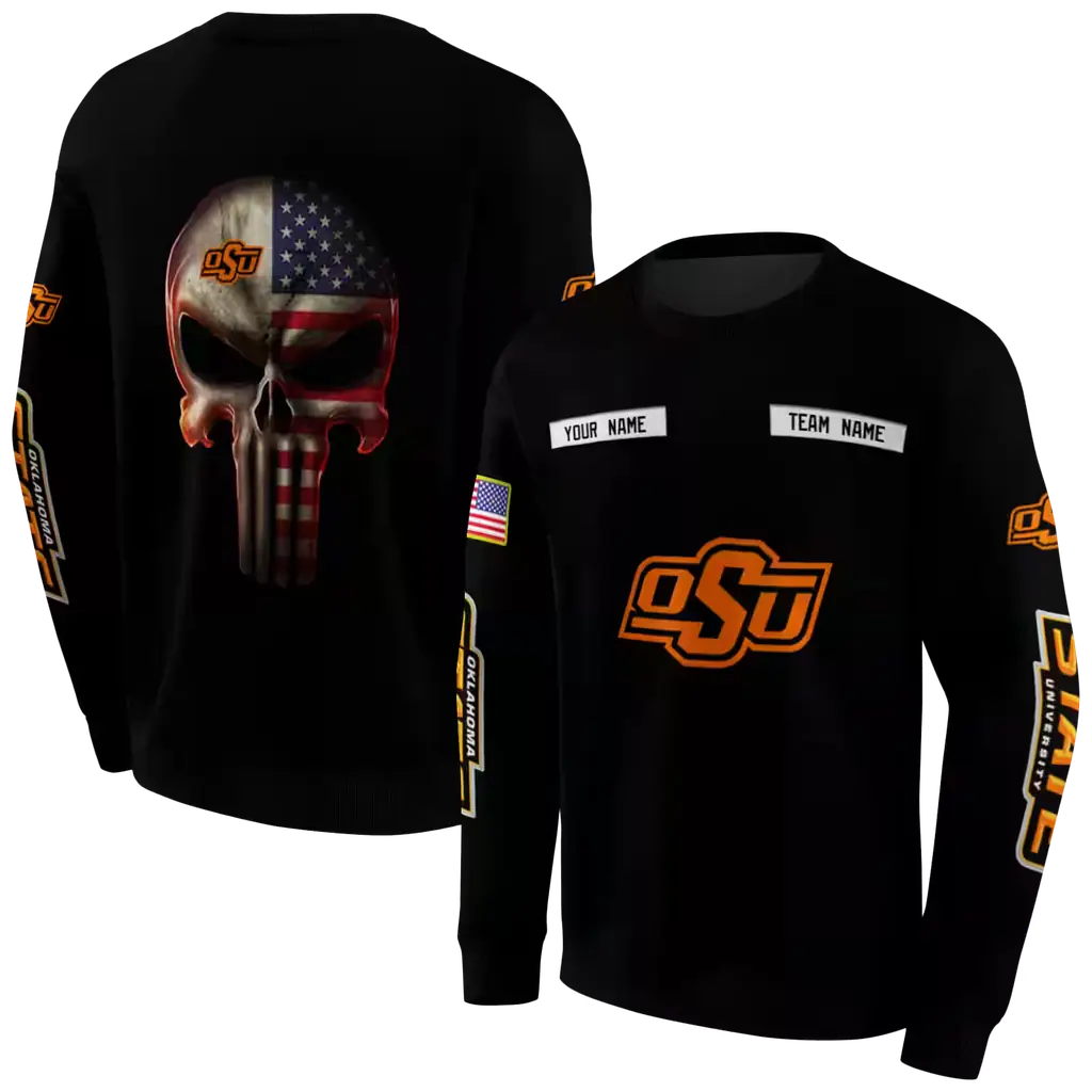 customized oklahoma state cowboys punisher skull black hoodie premium grade customized oklahoma state cowboys punisher skull black hoodie premium grade