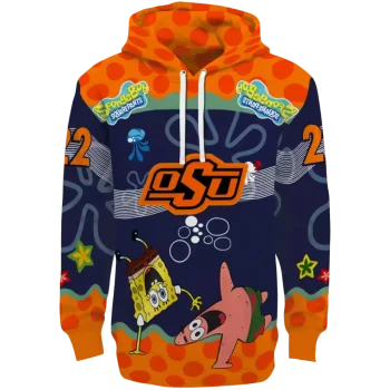 customized oklahoma state cowboys spongebob patrick star orange navy hoodie best selling