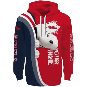 customized ole miss rebels peeking snoopy red hoodie best selling