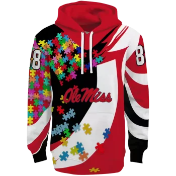 customized ole miss rebels puzzle pieces red hoodie best selling