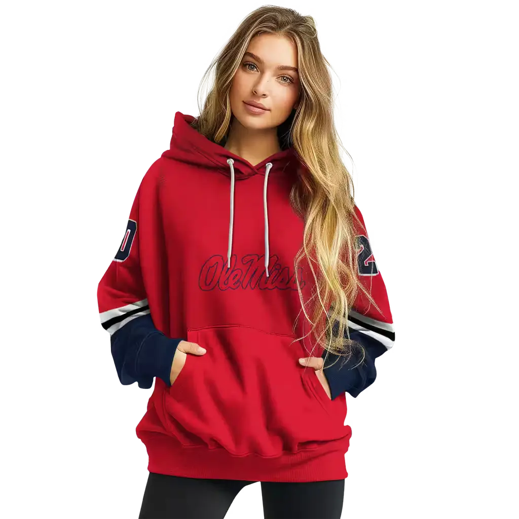 customized ole miss rebels striped sleeves red hoodie high quality customized ole miss rebels striped sleeves red hoodie high quality