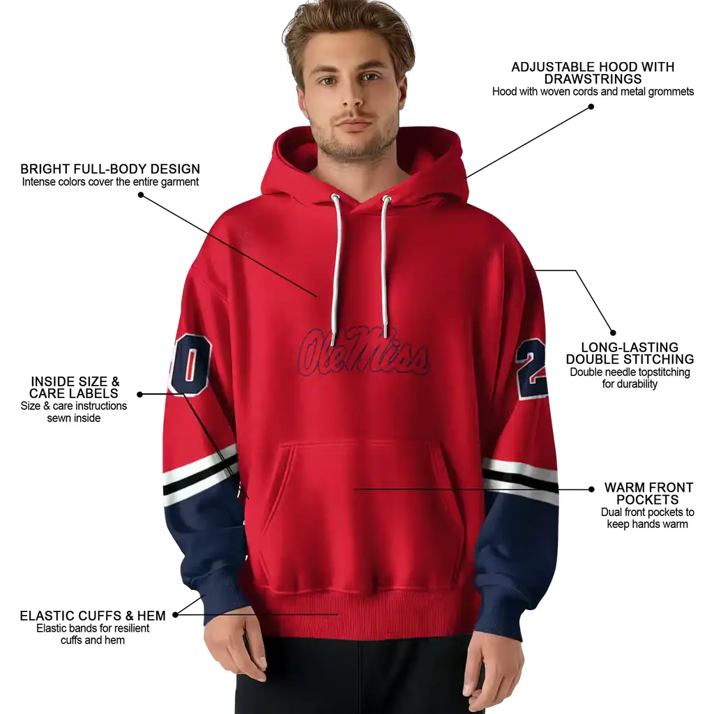 customized ole miss rebels striped sleeves red hoodie latest model customized ole miss rebels striped sleeves red hoodie latest model