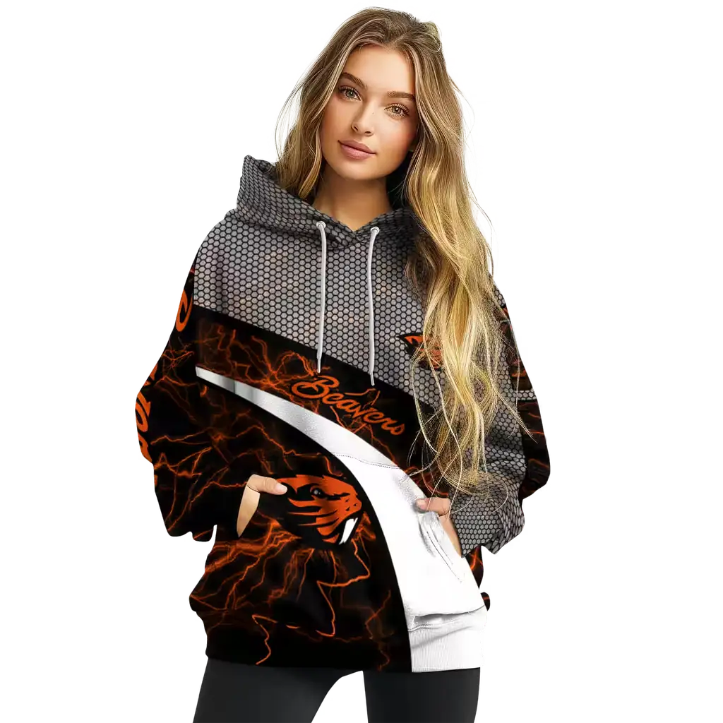 customized oregon state beavers hexagonal mesh orange black gray hoodie high quality customized oregon state beavers hexagonal mesh orange black gray hoodie high quality