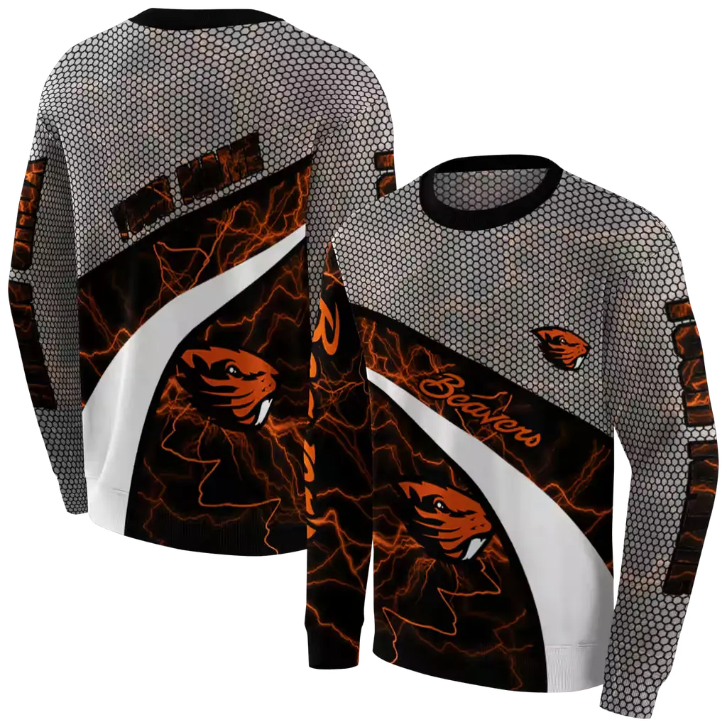 customized oregon state beavers hexagonal mesh orange black gray hoodie premium grade customized oregon state beavers hexagonal mesh orange black gray hoodie premium grade