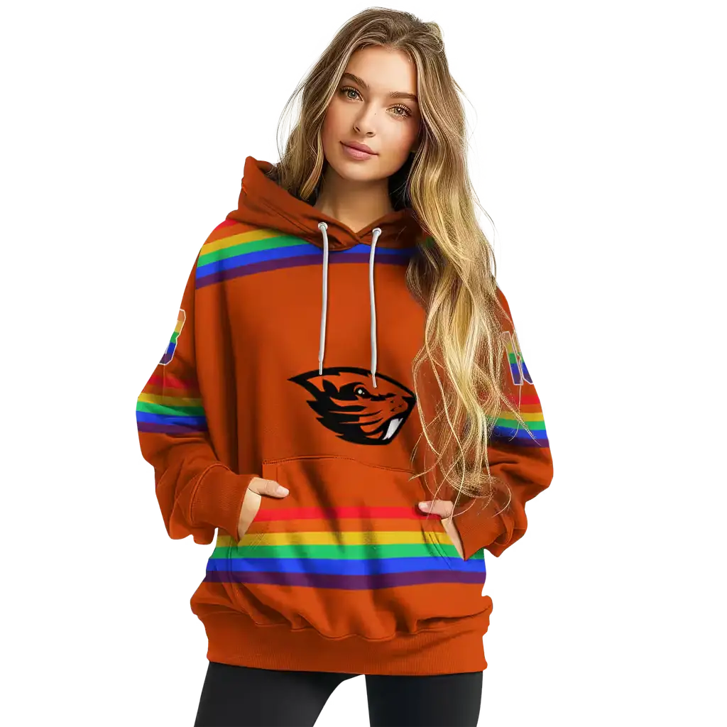 customized oregon state beavers rainbow stripes orange hoodie high quality customized oregon state beavers rainbow stripes orange hoodie high quality
