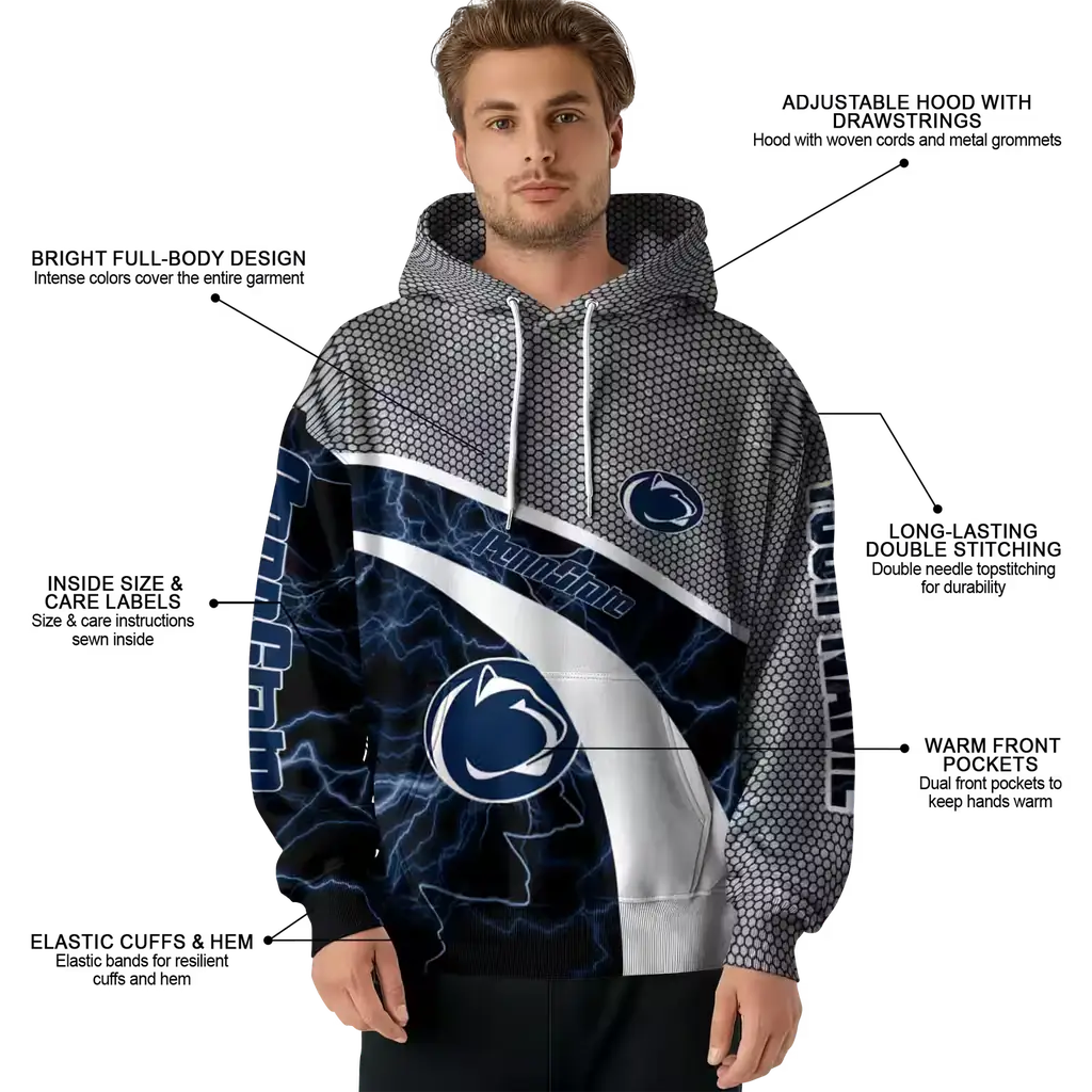 customized penn state nittany lions hexagonal mesh blue black gray hoodie latest model customized penn state nittany lions hexagonal mesh blue black gray hoodie latest model