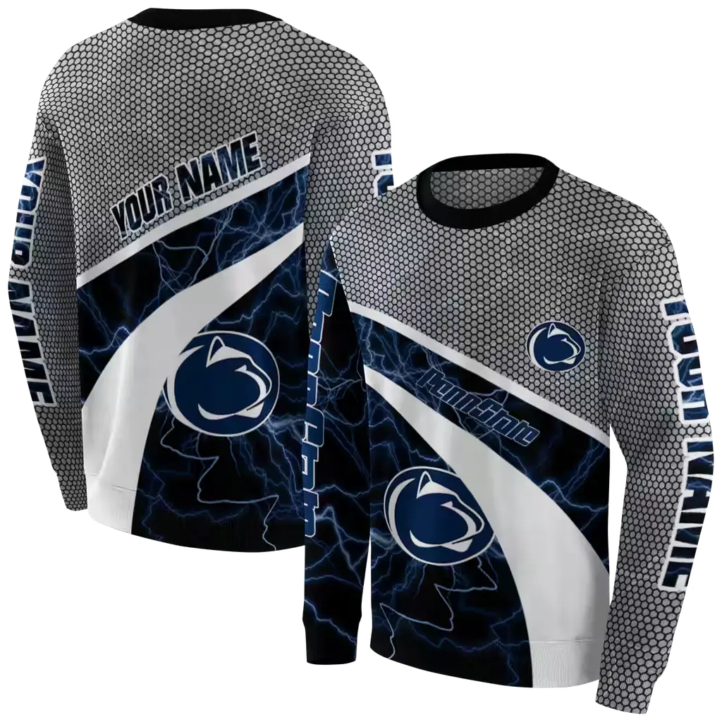 customized penn state nittany lions hexagonal mesh blue black gray hoodie premium grade customized penn state nittany lions hexagonal mesh blue black gray hoodie premium grade