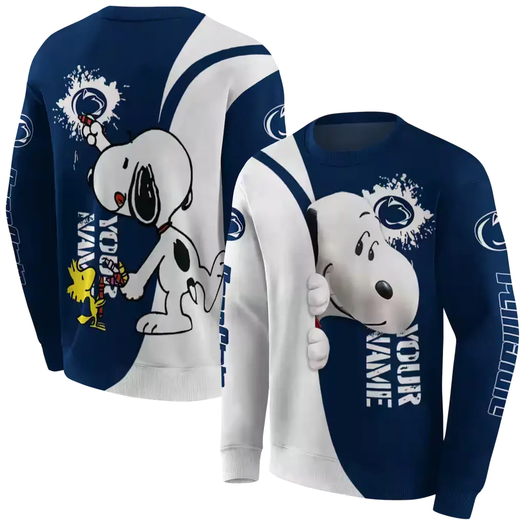 customized penn state nittany lions peeking snoopy blue hoodie premium grade customized penn state nittany lions peeking snoopy blue hoodie premium grade