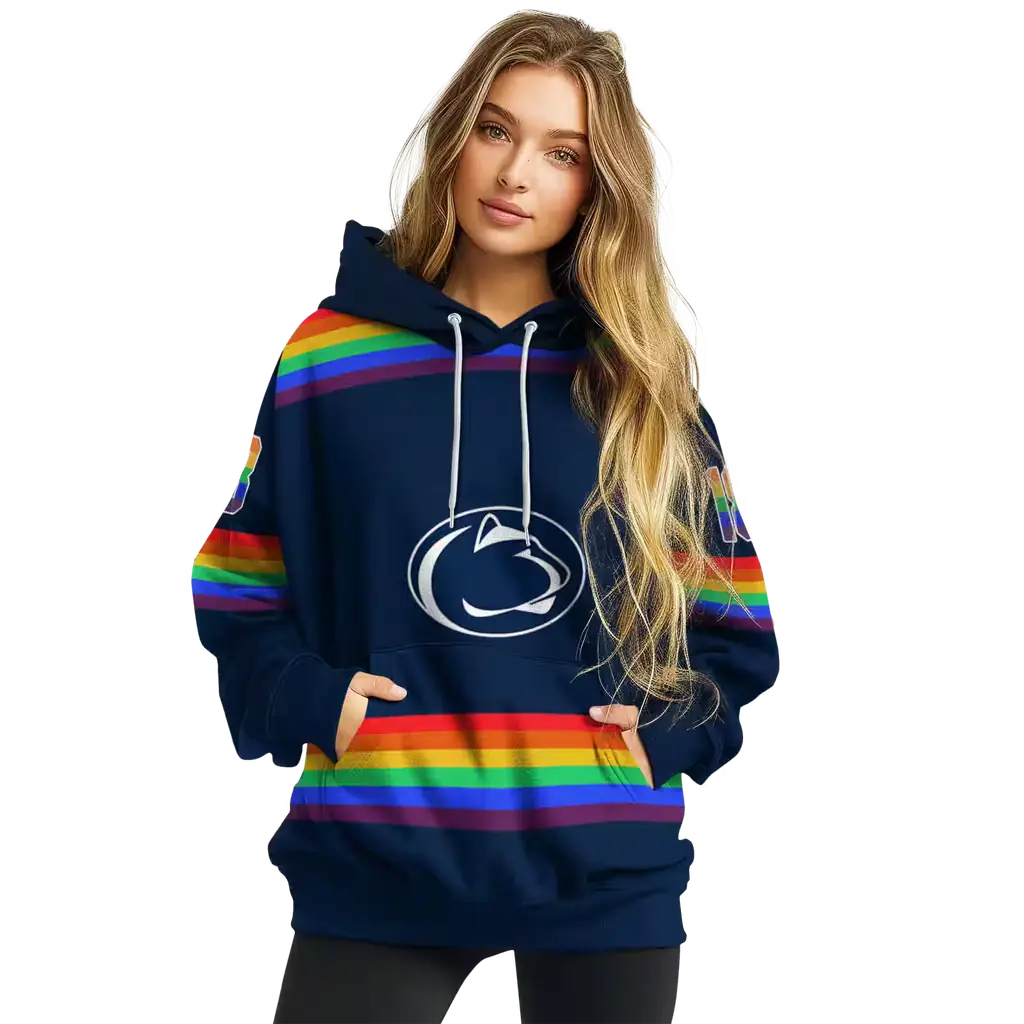 customized penn state nittany lions rainbow stripes blue hoodie high quality customized penn state nittany lions rainbow stripes blue hoodie high quality