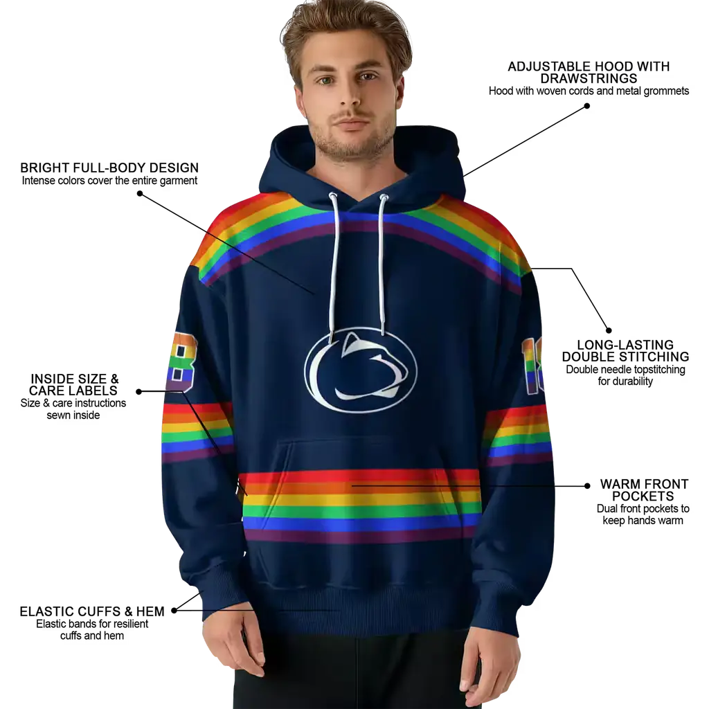 customized penn state nittany lions rainbow stripes blue hoodie latest model customized penn state nittany lions rainbow stripes blue hoodie latest model